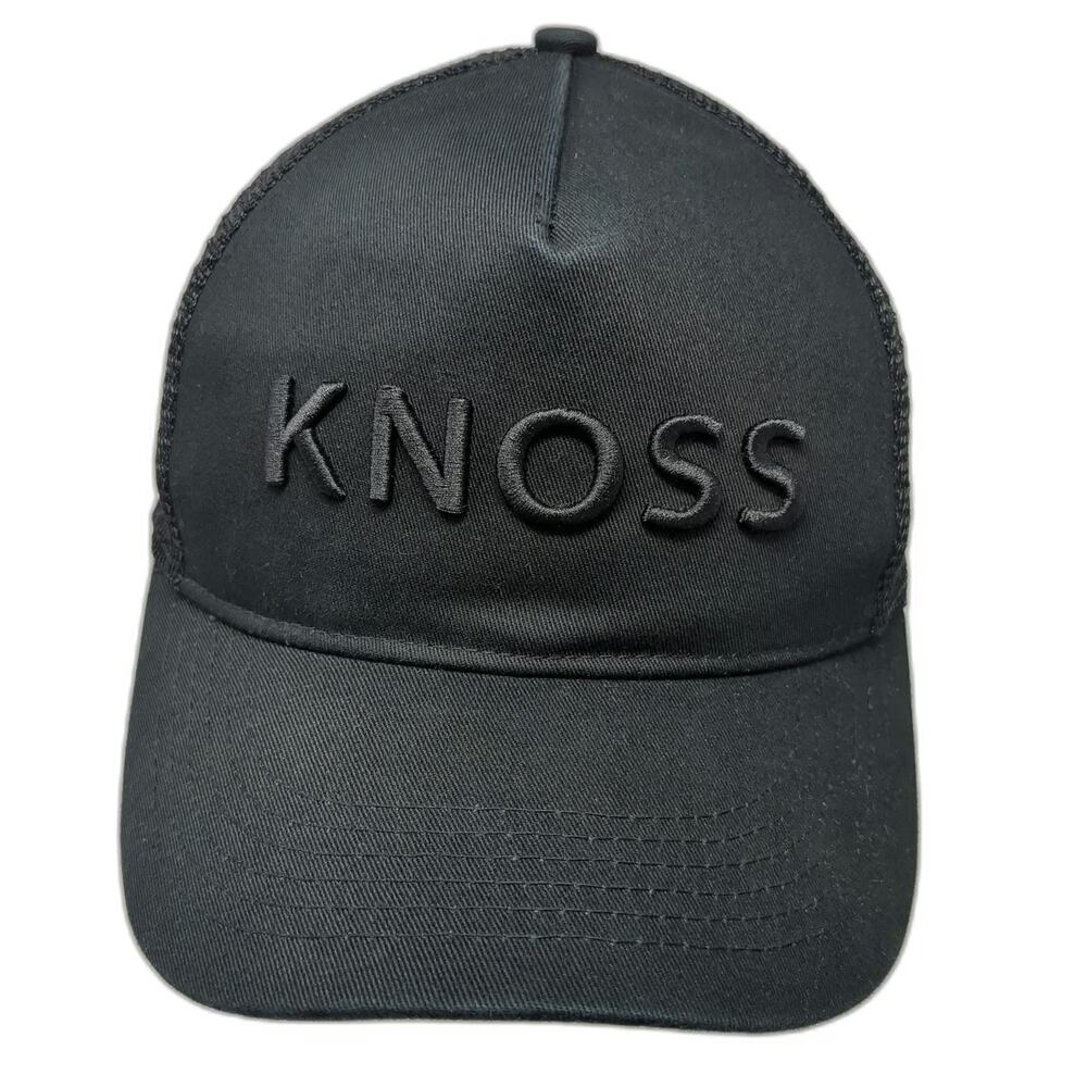 KNOSS Performance Trucker Hat Black One Size 3D Embroidery Mesh Back Snapback